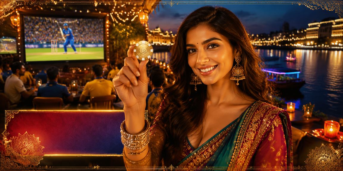 Night market cricket betting scene with players engaged using digital devices